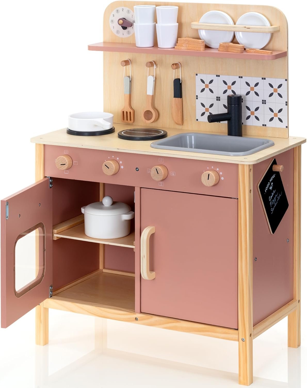 Wooden Pretend Play Kitchen Set with Accessories