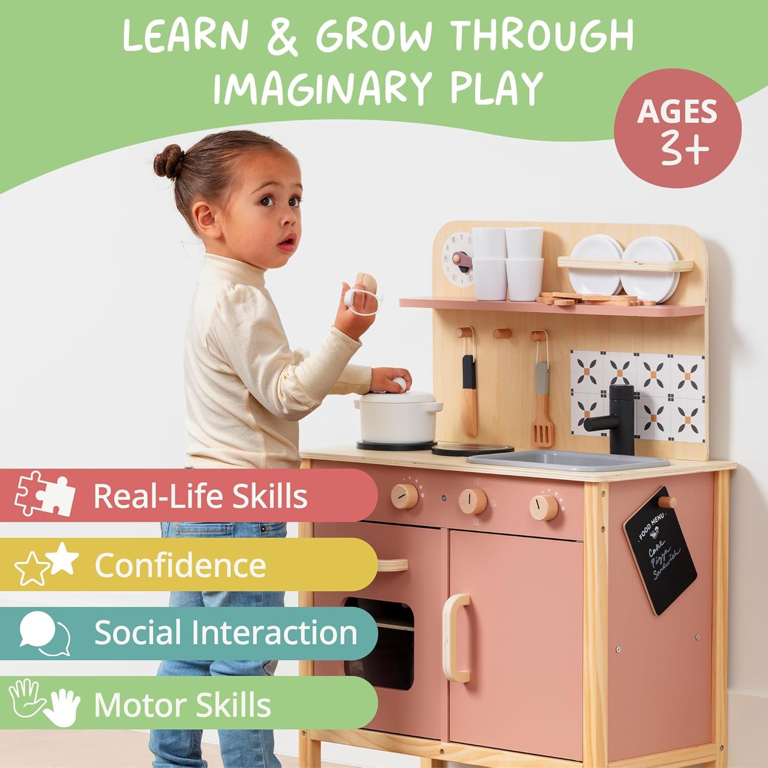 Wooden Pretend Play Kitchen Set with Accessories - Image 3